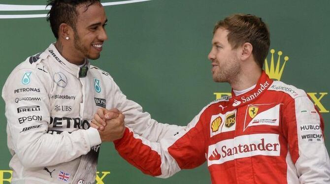 Weltmeister Lewis Hamilton und Ferrari-Fahrer Sebastian Vettel kämpfen im Saisonfinale noch einmal um den Tagessieg. Foto: La