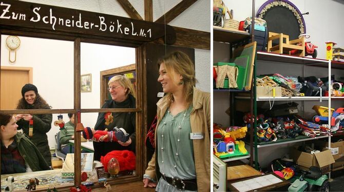 Teamtrainerin Beatrix Krause (rechts) hatte die Idee des »Schneider-Bökel-Hauses«. Drin werden in der Toys Company Puppensachen