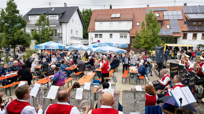 Die Schwäbische Blaskapelle sorgt für Unterhaltung in Reicheneck.  FOTO: TRINKHAUS