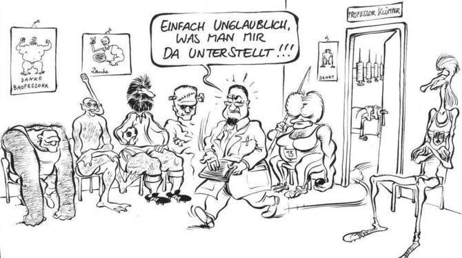 GEA-Cartoonist Christoph Härringer hat sich schon 1987 in der Badischen Zeitung mit Professor Armin Klümper beschäftigt. Dem ist