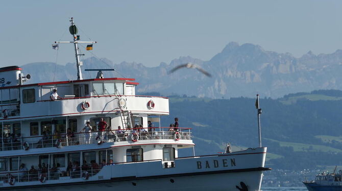 Das Passagierschiff »Baden« fährt vor Langenargen auf dem Bodensee.