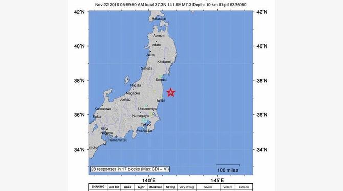 An den Küsten von Fukushima und der Provinz Ibaraki wurden Flutwellen von bis zu 90 Zentimetern gemeldet