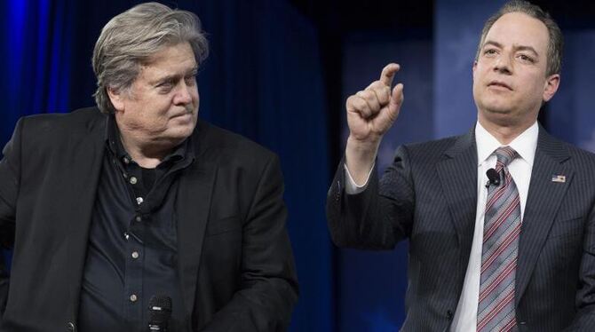 Stephen Bannon (l) und Reince Priebus bei der CPAC-Konferenz in Oxon Hill. Die Conservative Political Action Conference ist e