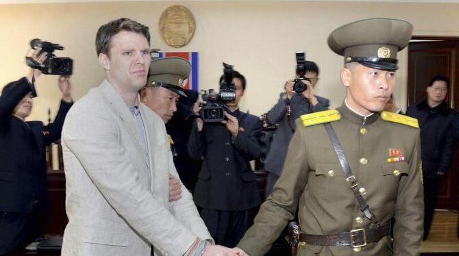 Otto Warmbier bei seinem Prozess in Pjöngjang. Foto: KCNA