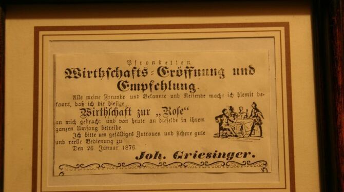 Ankündigung der »Wirthschafts-Eröffnung mit Empfehlung« von 1876. FOTO: HT