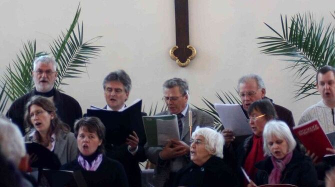 Der Zwiefalter Kirchenchor und die Gemeinde sangen gemeinsam bei der Tour durch die Kirchenlieder-Geschichte. FOTO: DÜRR