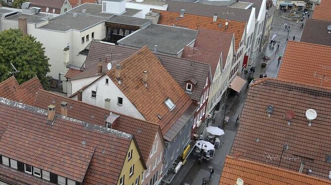 Die Luftaufnahme von der Marienkirche auf die Wilhelmstraße zeigt genau den zweiten Bauabschnitt.