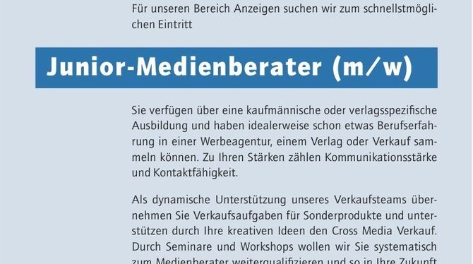 Stellenangebot Junior-Medienberater