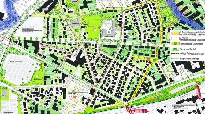 Verkehrsberuhigung, mehr Grün und gestaltete Plätze: Die Tübinger Vorstadt soll schöner werden. Den ganzen Plan gibt's als pdf-D