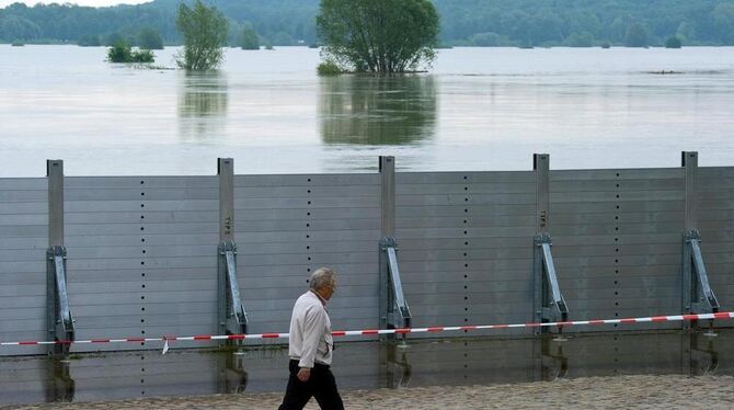 Schutzwände gegen das Hochwasser in Frankfurt/Oder.