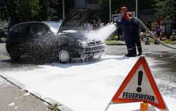 Schauübung der Jugendfeuerwehr: Personenrettung aus einem brennenden Fahrzeug. FOTO: HAMMER