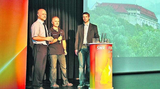 Moderator Wolfgang Niess, Wetter-Reporter Harry Röhrle und Medien-Metereologe Andreas Machalica (von links) erklärten, wie das W