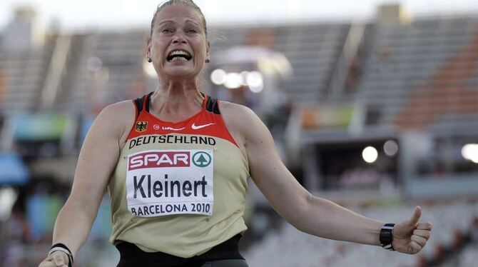 Nadine Kleinert zeigt ihre Emotionen: Bei der Leichtathletik-Europameisterschaft 2010 in Barcelona. FOTO: AP