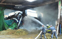 Mit einem massiven Löschangriff konnten die Feuerwehrleute ein Übergreifen auf das Hallendach verhindern.