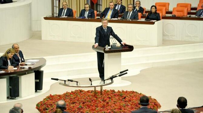 Bundespräsident Christian Wulff während seiner Rede im Plenarsaal des Parlaments in Ankara vor den Abgeordneten des türkische