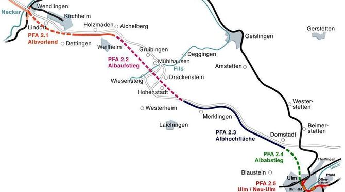 Der Plan der Neubaustrecke von Stuttgart nach Ulm. Grafik: Deutsche Bahn AG