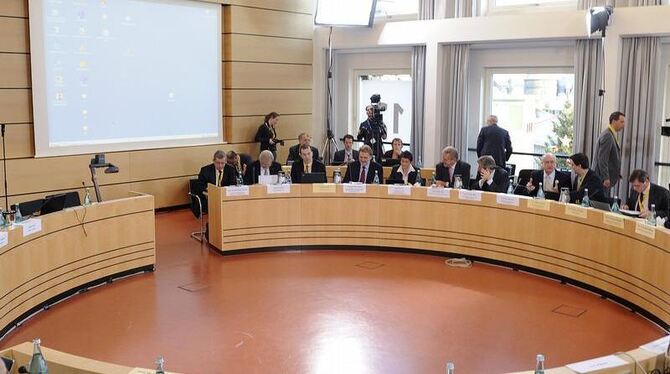 Gegner und Befüworter bei der achten Schlichtungsrunde im Rathaus in Stuttgart.