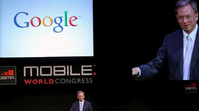 Google-Verwaltungsratschef Schmidt beim Mobile World Congress in Barcelona: Google ist erst seit wenigen Jahren im Mobilfunk-