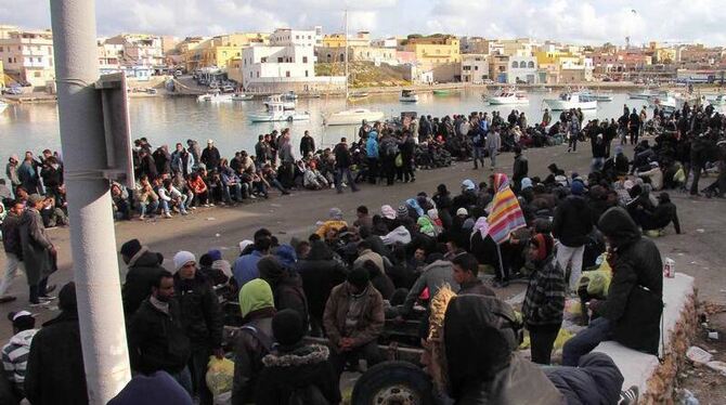 Nordafrikanische Flüchtlinge auf der italienischen Insel Lampedusa.