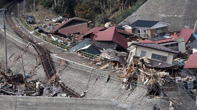 Zerstörungen in Yamada in der Präfektur Iwate. Ein neues schweres Erdbeben hat die Unglücksregion Miyagi erschüttert.