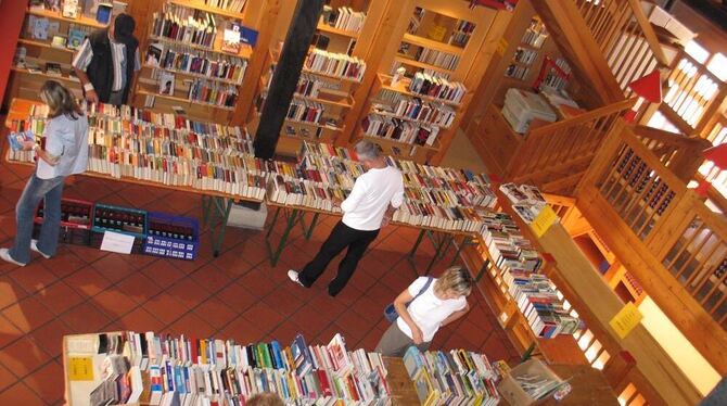 Beim Bücherflohmarkt gibt es aus dem Bestand ausgeschiedene Medien. Rund 4 300 neue kamen 2010 in die Regale. ARCHIVFOTO: EICHNE