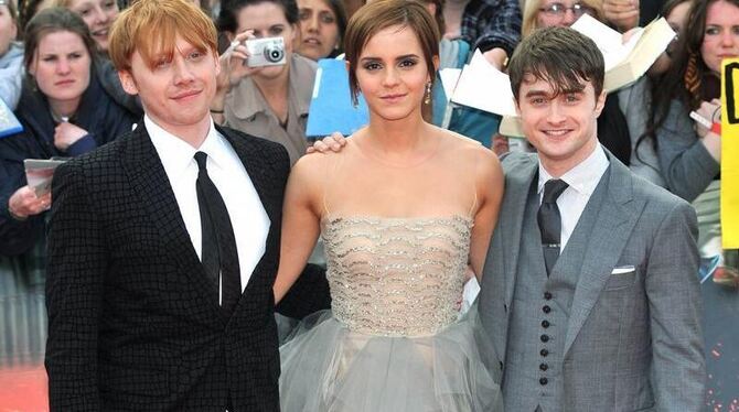 Rupert Grint (l.), Emma Watson und Daniel Radcliffe vor der Londoner Premiere. 