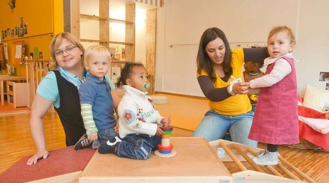 Luftig und hell sind die Räume der neuen Krippe im Kinderhaus Laura-Schradin-Weg - nicht nur zur Freude der kleinen Bewohner. Au