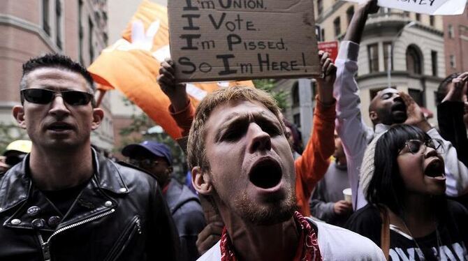 Die US-Protestbewegung »Occupy Wall Street« (»Besetzt die Wall Street«) schwappt jetzt auch nach Europa. Archivfoto: Justin L