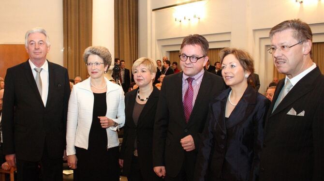 Gastgeber und Gäste beim Neujahrsempfang der örtlichen CDU (von links): Andreas vom Scheidt, Oberbürgermeisterin Barbara Bosch,