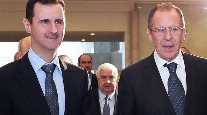 Der Syrische Präsident Baschar al-Assad mit dem russischen Außenminister Sergei Lawrow in Damaskus. Foto: Epa/Sana