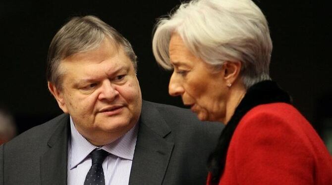 Der griechische Finanzminister Evangelos Venizelos mit der IWF-Chefin Christine Lagarde bei der Euro-Finanzministerkonferenz