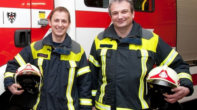 Johannes Böhringer (links) und Theodor Walker sind jetzt die »ersten Männer an der Spritze« bei der Mittelstädter Feuerwehr.  FO