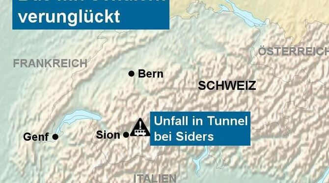 In der Schweiz ist ein Bus mit 52 Menschen verunglückt. Karte: Stepmap.de