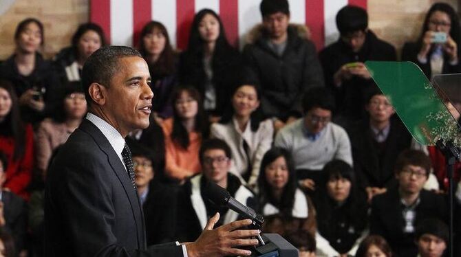 Nordkorea müsse den Mut haben, »nach Frieden zu trachten«, sagte US-Präsident Barack Obama in einer Rede vor Studenten in Seo