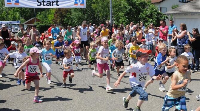 Tempo, Tempo beim Zwergenlauf. Die 350 Meter lange Strecke schafften alle Hannesle-Nachwuchsläufer mit Bravour. GEA-FOTOS: MEYER