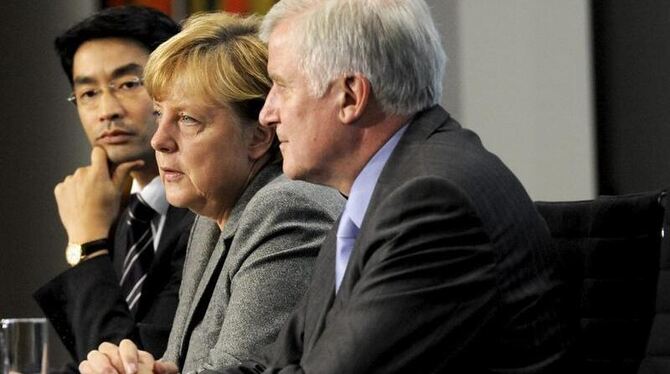 Angela Merkel, CSU-Chef Horst Seehofer und der FDP-Vorsitzende Philipp Rösler sind um Einigkeit bemüht. Foto: Foto: Maurizio