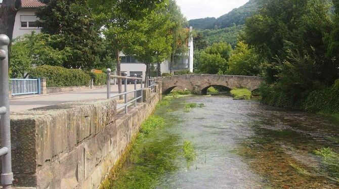 Kleiner Fluss mit freundlicher Wirkung auf die Menschen, die an seinen Ufern wohnen: die junge Echaz in Lichtenstein-Unterhausen