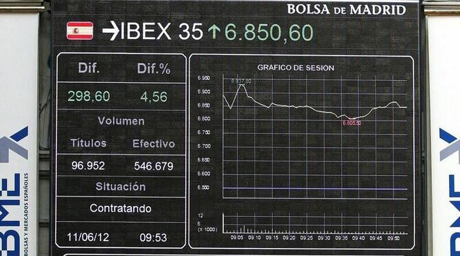 Der spanische Aktienindex IBEX 35 in Madrid. Foto: Paco Campos/Archiv