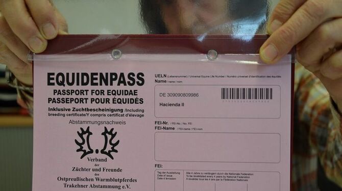 Der Equidenpass ist ein DIN A5 großes Heft, entweder grün für eingetragene Turnier- und Freizeitpferde oder rot (Zuchtverbände) und enthält Informationen über Herkunft, Besitzer und Identität des betreffenden Tieres. GEA-FOTO: BARAL