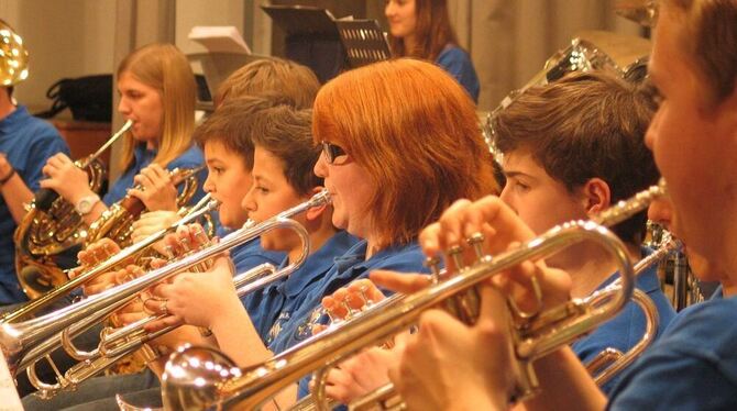 Mit Konzentration und Können: das Orchester des Musikvereins Eningen bei der Jahresschlussfeier.  FOTO: SEITZ