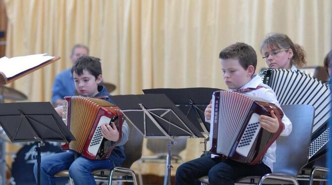 Die beiden Youngsters Maximilian Hild (links) und Jonas Seidl konzentrierten sich voll und ganz auf ihre Notenblätter. FOTO: CHA