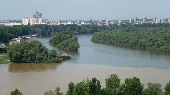 In Belgrad fließt die braune Save in die schöne blaue Donau.