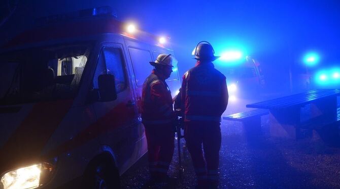 Einen Rettungseinsatz an der Pfullinger Unterhos' übten die Teams von DRK und Bergwacht Pfullingen am Dienstagabend gemeinsam. GEA-Foto: Schöbel