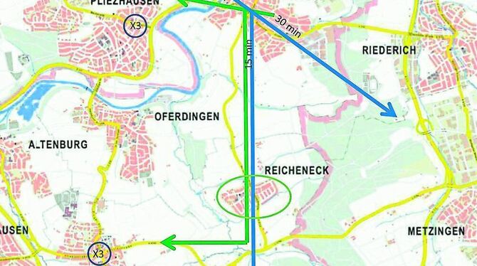 Direkt nach Rommelsbach statt über Oferdingen: Das neue Konzept setzt auf eine neue Linie für Reicheneck und Mittelstadt. REPRO: