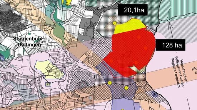 Die mit den Hektar-Angaben versehene gelb-rote Fläche in der Mitte markiert das Hochfleck-Areal, das als Konzentrationszone für