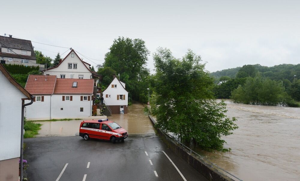 Neckar-Hochwasser bei Mittelstadt.