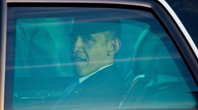 Der US-Präsident in seiner gepanzerten Limousine. Foto: Michael Kappeler