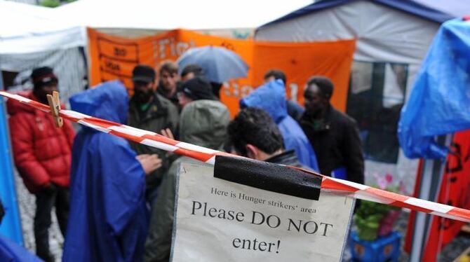 Camp der Hungerstreikenden auf dem Rindermarkt in München Foto: Andreas Gebert