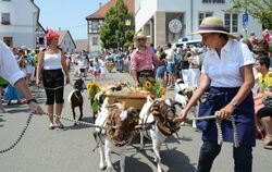 Großer Festumzug zum 650-Jahr-Jubiläum. Ganz Rübgarten bevölkerte die Dorfmitte und bestaunte das Defilee von mehr als 40 Gruppe