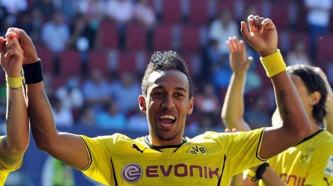 BVB-Neuzugang Pierre-Emerick Aubameyang schoss drei Tore bei seinem Bundesliga-Debüt. Foto: Stefan Puchner